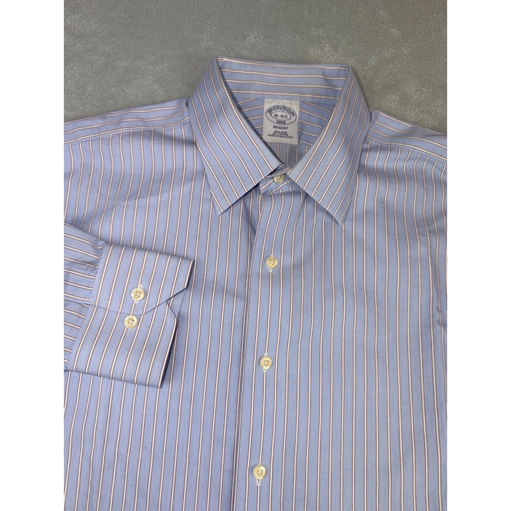 Brooks Brothers 1818 Regent Dress‎ Shirt Mens 16X34/5 Blue Striped Non-Iron